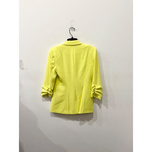 Cinq à Sept Khloe Crepe Ruched 3/4-Sleeve Blazer Bright Yellow Women's Size 2 - Picture 3 of 5